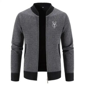 Trendy Cashmere Cardigan Men's Zipper Knitingt Fashion Slim-Fit Fleece-Lined Thickened Cotton Sweater - Image 5