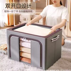 Cloth Steel Frame Folding Fabric Storage Box Bins Organizer For Clothes Boxes Basket Bedding Storage Bag - Image 5