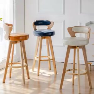 MGF New Industrial Oak Wooden Leg Pu Leather Cushion Bar Stool With Backrest Restaurant Cafe Kitchen Counter Dining High Chair - Image 6