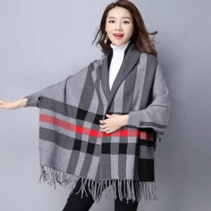Popular girl's knit wraps shawls with sleeves classic plaid cloak winter warm pashmina wraps women poncho - Image 6