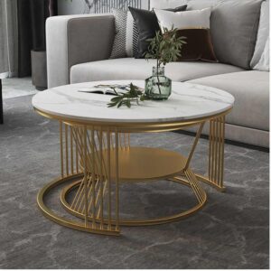simple white metal stone gold luxury nordic round modern marble top coffee tables nesting center table for living room set home - Image 7