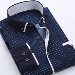New men's slim business dress men's shirt printed thin casual shirt Youth slim long-sleeved shirt - Image 4