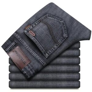 Pure black men's business casual jeans new stretch slim straight leg pants - Image 4