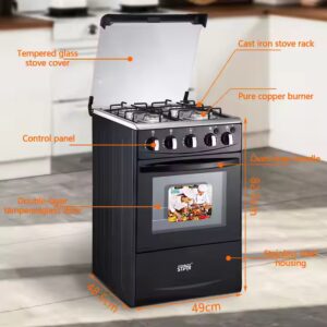 WINNING STAR ST-9613 Kj-28 4 Gas Burners Black Standing Cooking Stove Built-in All Gas Oven - Image 7