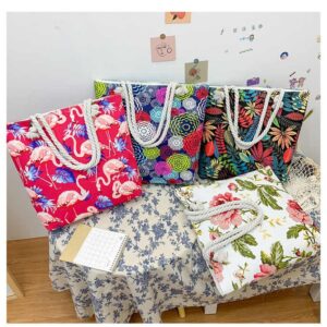 Gelory Fashion Double Sided Pattern Casual Shoulder Bag Large Capacity Women Canvas Beach Tote Bag With Rope Handle - Image 3