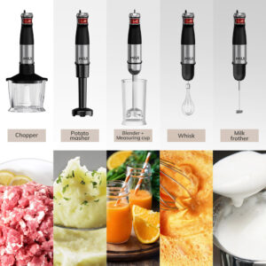 MIUI Electric Hand Held Stick Blender 6-in-1 Multi-Purpose Immersion Hand Blender Stainless Steel Blades Home Kitchen1200W - Image 2