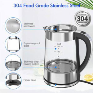 1800W 1.8L Electric Kettle Tea Pot Portable Glass Stainless Steel Water Boiler Fast Heating Teapot 220V Home Appliance 전기포트 주전자 - Image 2