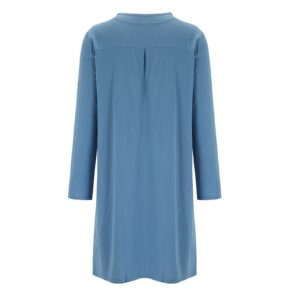 Round Neck Women's Knee-Length With Buttons Casual Dress Ladies Loose Elegant Half Sleeve Dress Boho Women's Cotton Linen Dress - Image 2