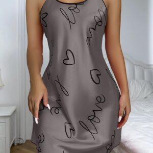Heart Print Nightdress Elegant Scoop Neck Criss Cross Back Sleep Dress Women's Sleepwear - Image 5