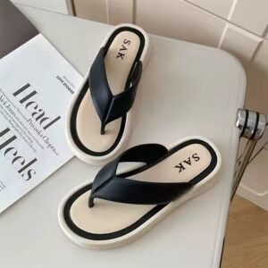 Women's Fashion Colorblock Flat Sandals Summer Home Flip-Flops Slippers with Jelly Insole for Beach Outdoor Use - Image 5