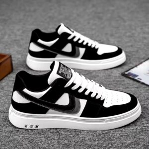 Men Casual PU Leather Sports Trendy Fashion Breathable Running Black Skateboard Shoes - Image 3