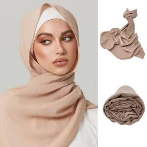 Wholesale Solid Color Malaysian Hijabs Women Turban Scarf Pearl Chiffon Bubble Long Hijab - Image 3