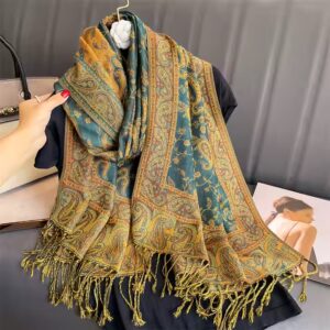 Large Cashmere Feel Reversible Shawl Jacquard Paisley Pashmina Shawl Scarf for Women - Image 4