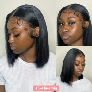 13x4 Straight Lace Frontal Bob Wig Pre Plucked 4x4 Human Hair Wigs Brazilian Remy Bone Straight Short Bob Wig For Women 14 Inch - Image 4