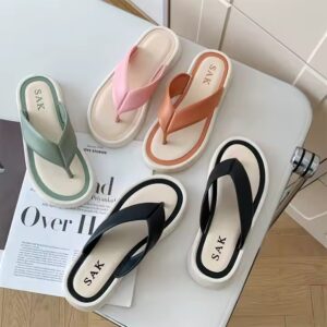 Women's Fashion Colorblock Flat Sandals Summer Home Flip-Flops Slippers with Jelly Insole for Beach Outdoor Use - Image 7