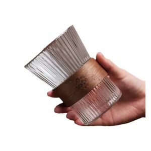 High Appearance Vertical Pattern Glass Coffee Cup With Cup Sleeve Anti Scalding Office Home Tea Milk Glass Set Combination - Image 4