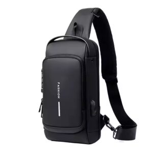 Anti-Theft Nylon Men's Chest Bags with USB Cross body Sling Chest Bag For Men - Image 7