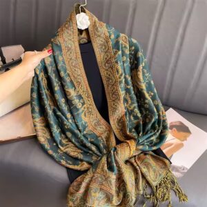 Large Cashmere Feel Reversible Shawl Jacquard Paisley Pashmina Shawl Scarf for Women - Image 5