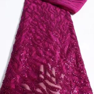 Burnt Orange Beaded Tulle Lace 5 Yards Luxury Sequins Pearls Fabric Mesh Lace For Bridal Prom Dress - Image 5