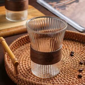 High Appearance Vertical Pattern Glass Coffee Cup With Cup Sleeve Anti Scalding Office Home Tea Milk Glass Set Combination - Image 6