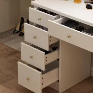 Fancy Bedroom paulownia white black vanity table set with bench stool - Image 6