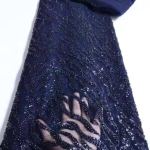 Burnt Orange Beaded Tulle Lace 5 Yards Luxury Sequins Pearls Fabric Mesh Lace For Bridal Prom Dress - Image 7