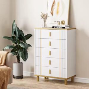 Tribesigns modern wooden luxury 5 drawer white chest of drawers of bedroom dresser - Image 3