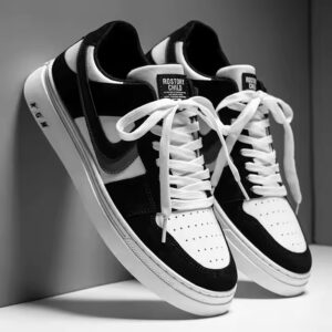Men Casual PU Leather Sports Trendy Fashion Breathable Running Black Skateboard Shoes - Image 1