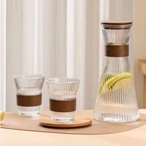 High Appearance Vertical Pattern Glass Coffee Cup With Cup Sleeve Anti Scalding Office Home Tea Milk Glass Set Combination - Image 5