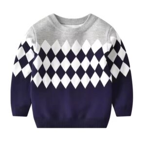 Winter double layer baby boy argyle sweaters kids cute children's pullover costume - Image 7