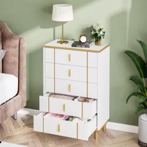 Tribesigns modern wooden luxury 5 drawer white chest of drawers of bedroom dresser - Image 5