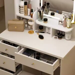 Fancy Bedroom paulownia white black vanity table set with bench stool - Image 7