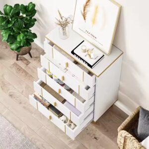 Tribesigns modern wooden luxury 5 drawer white chest of drawers of bedroom dresser - Image 4