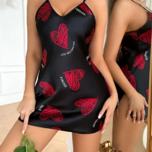 Print Satin Slip Nightdress V Neck Backless Mini Sleep Dress Women Sleepwear Dresses Nightgown Cosplay Sexy Pajama - Image 6