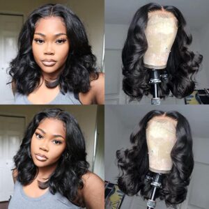 13x4 Lace Frontal Wig Human Hair Short Bob Wig Body Wave 4x4 HD Lace Front Closure Wig Brazilian Virgin Hair Natural Black Color - Image 3