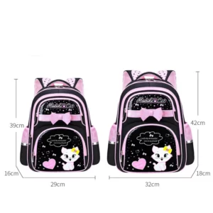 New Korean Primary PU leather School Bag 2020 Fashion Cute Girls With Cute Cat Orthopaedic Waterproof Backpack - Image 5