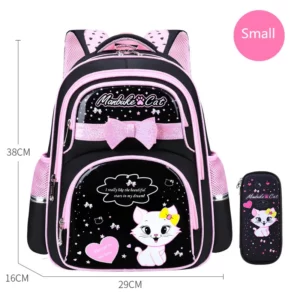 New Korean Primary PU leather School Bag 2020 Fashion Cute Girls With Cute Cat Orthopaedic Waterproof Backpack - Image 3