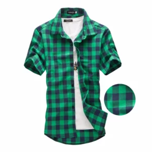 Red And Black Plaid Shirt Men Shirts 2024 New Summer Fashion Chemise Homme Mens Checkered Shirts Short Sleeve Shirt Men Blouse - Image 2