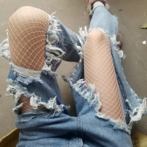 fashion white medium grid women high waist stocking fishnet club tights panty knitting net pantyhose trouser mesh lingerie TT016 - Image 4