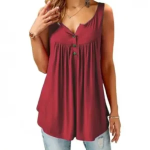 Hot Women Tank Top Loose Solid U Neck Female Camisole Sleeveless Pleated Tank Top Ladies Button 2020 summer women Loose Vest - Image 2
