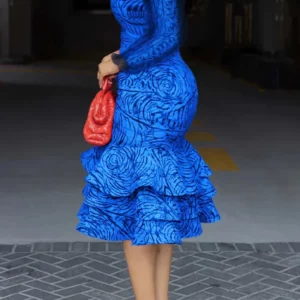 Spring Autumn Women's Printed Dress Fashionable Round Neck Casual Women's Mesh Splicing Ruffle Party Dress Elegant Office Dress - Image 6