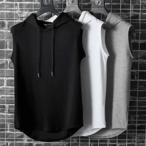M-3XL Men's Tank Tops Vest Sleeveless Tees Hooded Male T Shirt Gym Exercise Sports Golf Shirt Korean Style Casual Solid Color - Image 1