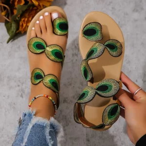 Yellow Embroidered Faux Flower Fashion Sandals Flat Plus Size 43 Summer Outdoor Beach Shoes Travel Mom Shoes - Image 1