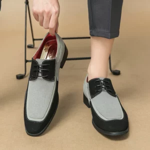 New Flock Derby Shoes for Men Square Toe Lace-up Mixed Colors Fashion Wooden Heel Sole Men Dress Shoes Size 38-48 - Image 2