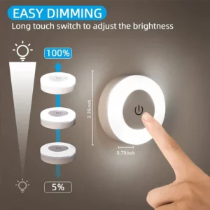Mini LED Touch Sensor Night Lights USB Rechargeable Kitchen Bedroom Magnetic Base Wall Light Round Portable Dimming Night Lamp - Image 3