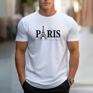 Fashion Men's Paris Letter Print T-Shirt Casual Solid Color Short Sleeve T-Shirt Clothing Summer Plus Size Loose O-Neck T-Shirts - Image 6