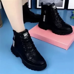 Women's Boots Black Lace Up Platform Ankle Boots Fashion Thick Sole Short s Female Warm Cotton Shoes Winter Snow 2024 - Image 3