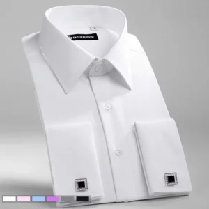 M~6XL Men's French Cuff Dress Shirt 2024New White Long Sleeve Formal Business Buttons Male Shirts Regular Fit Cufflinks Shirt - Image 2