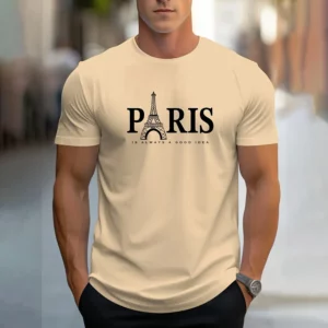 Fashion Men's Paris Letter Print T-Shirt Casual Solid Color Short Sleeve T-Shirt Clothing Summer Plus Size Loose O-Neck T-Shirts - Image 4