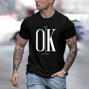 2024 Men's Street Ok Letter Print T-shirt Summer Men's Casual Short Sleeve Tops Oversized Hipster T Shirts Clothing New Menswear - Image 2